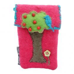 felt phone pouch-apple tree and blue bird