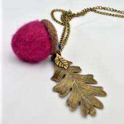 Autumn felt Acorn Necklace in fuchsia pink- waldorf