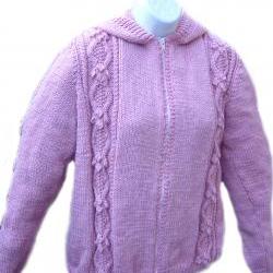  womens Aran cardigan - hooded Top